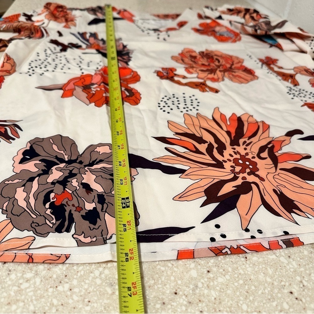 NEW Floral Print V-neck Blouse Fall Long Lantern Sleeve Loose Fit. Satin Like S - Picture 15 of 15
